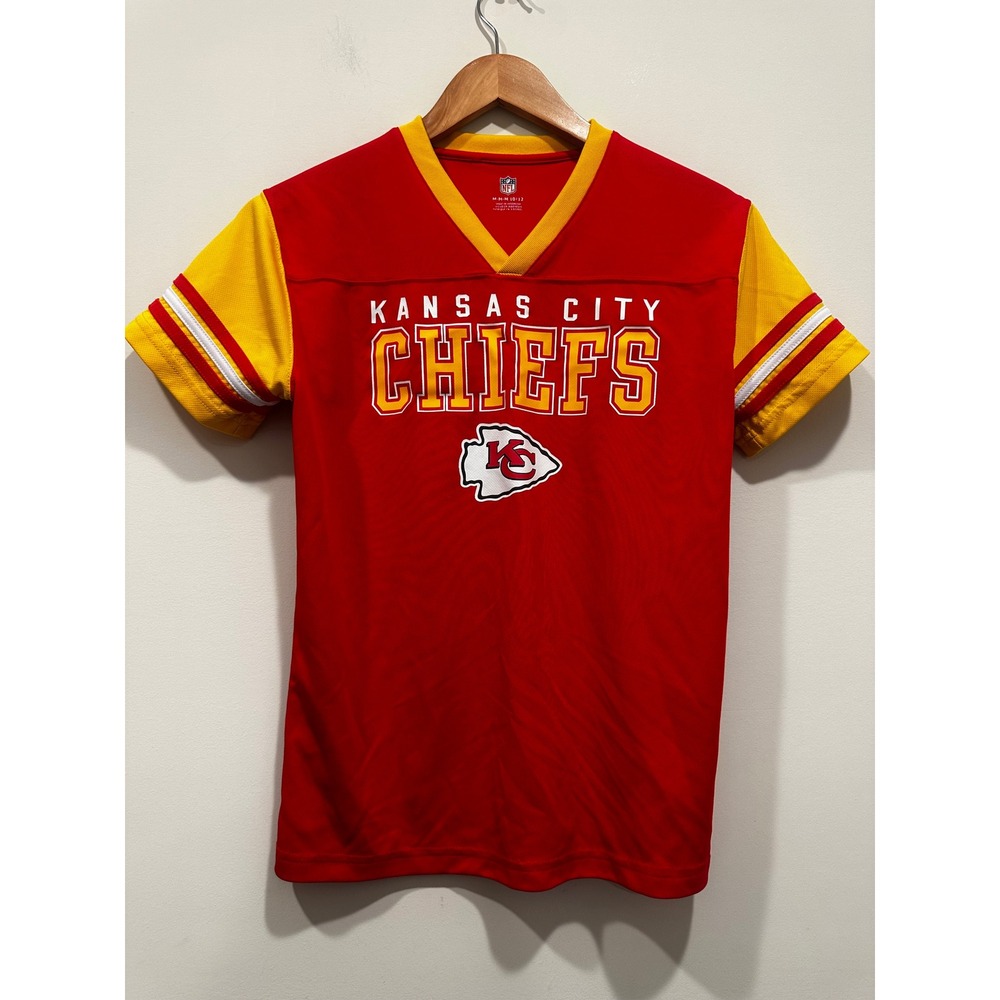 NFL Kansas City Chiefs Youth Jersey Shirt Red Yellow Size M 10/12 Football Tee